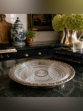 Webster Sterling Silver & Crystal Divided Serving Tray | Thick Sterling Rim